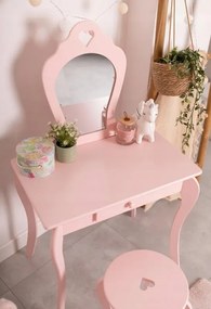 Ružový detský toaletný stolík s taburetkou