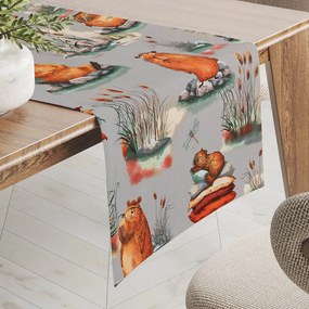 Biante Detský bavlnený behúň na stôl Sandra SA-711 Kapybary na sivom 45x160 cm