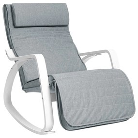 Hojdacie kreslo s bielym rámom a s nastaviteľnou opierkou na nohy v 5 polohách, šedé