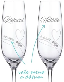 Svadobné poháre na sekt Diamante Romance, 2 ks