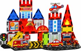 LEAN Toys Magnetické stavebné kocky – Požiarna stanica, 42 dielov