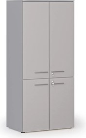Kancelárska policová skriňa PRIMO GRAY, polené dvere, 800 x 500 x 1781 mm, sivá