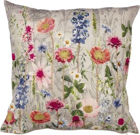Béžový vankúš rozkvitnutá lúka Flowers Poppy s výšivkou - 60*60*15cm