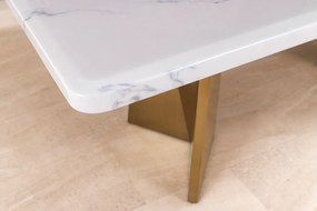 Jedálenský stôl EXTRAVAGANCIA 200 cm s nohami v šampansko-zlatej farbe s bielou mramorovou doskou