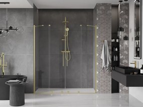 Mexen Velar Duo, posuvné dvere do otvoru 200x200 cm, 8mm číre sklo, zlatá matná, 871-200-000-02-55
