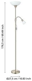 Sivá stojacia lampa so skleneným tienidlom (výška 176,5 cm) UP 2 – EGLO