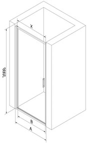 Mexen Exo, 1-krídlové dvere do otvoru 65x200 cm, 6mm číre sklo, čierny profil, 817-065-000-70-00