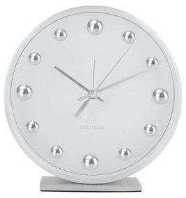 Dizajnové stolové hodiny/budík Karlsson 5970WHbiely, priemer 16 cm