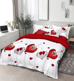 3 dielne obliečky Polycotton Srdiečka červeno biele 200x140cm+90x70cm TiaHome