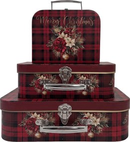 3ks vínové dekoratívne kufríky Merry Christmas – 30*21*9 cm