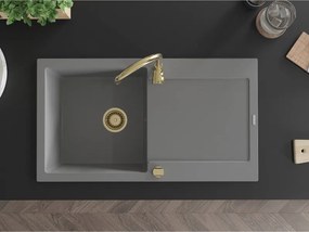 Mexen Leo, drez granitový 900x500x190 mm, 1-komorový, šedá so zlatým sifónom, 6501901010-71-G