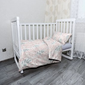 Sablio Mikroplyšové detské obliečky do postieľky Ružové a modré lístky - 130x90 / 40x60