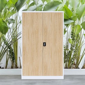 Kancelárska kovová skrinka na dokumenty JAN II, Eco Design: biela/dub sonoma