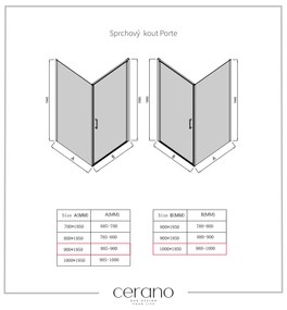 Cerano Porte, 1-krídlový sprchovací kút 100x90 cm, 8mm číre sklo, chrómový profil, CER-CER-413513