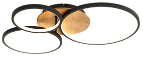 Čierne stropné svietidlo s drevom vrátane LED 3-stupňové stmievateľné 3-svetlo - Alec