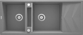 Deante Magnetic, 2-komorový granitový drez s odkvapkávačom 1160x500x224 mm, šedá metalíza, DEA-ZRM_S213
