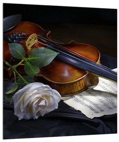 Obraz ruže a huslí (30x30 cm)