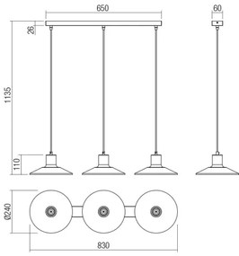 Redo 01-4056 - Luster na lanku FRESNO 3xE27/42W/230V