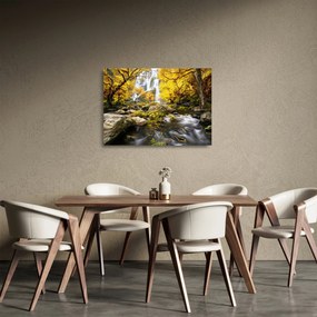 Sklenený obraz - Vodopády v jesennej krajine, žlté (70x50 cm)