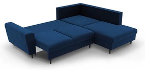 Modrá zamatová rozkladacia/s úložným priestorom rohová pohovka (pravý roh/do L) Kyoto – Cosmopolitan Design