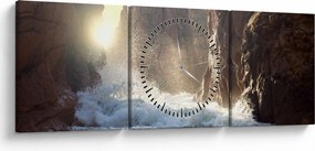 Obraz - Skaly a vlny oceánu (s hodinami) (90x30 cm)