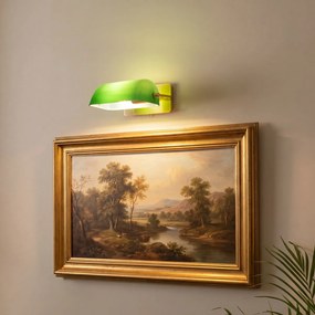 Klasická nástenná lampa mosadz s zeleným sklom - Banker