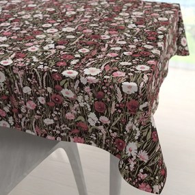 Biante Bavlnený štvorcový obrus Sandra SA-740 Lúčne kvietky na temne hnedom 80x80 cm