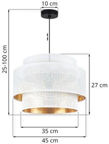 Závesné svietidlo Asti, 1x biele PVC tienidlo, (fi 45cm), g, b