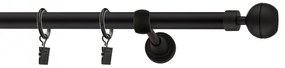 Dekorstudio Garniža jednoradová Guľa OPTIC čierna matná 19mm Dĺžka: 180cm, Typ uchytenia: Držiak modern, Typ príslušenstva: Krúžky tiché so štipcami