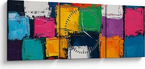 Obraz - Maľba farebných štvorcov (s hodinami) (90x30 cm)