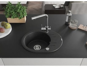 Mexen Kevin, drez granitový 586x458x190 mm, 1-komorový a chrómová Duero batéria, čierna - strieborná metalíza, 6517-73-671600-00
