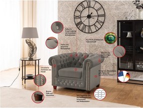 Sivé zamatové kreslo chesterfield York Blik – Ropez