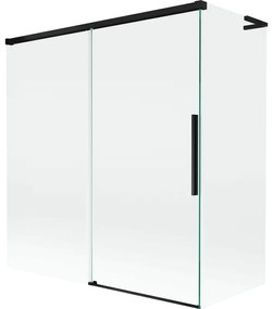 Mexen Rox, L posuvná 2-krídlová vaňová zástena 150 + 70 x 150 cm, 8mm číre sklo, čierny matný profil, 8C9L-150-070-70-00