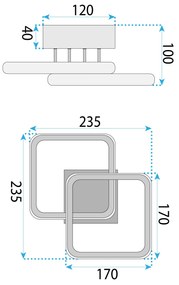 Toolight Toolight, LED stropné svietidlo 23x23cm, 22W, 3000K, LHJ074-C, čierna matná, OSW-50034