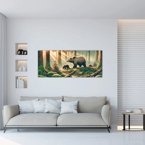 Obraz - Medvede v lese (120x50 cm)
