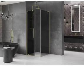 Mexen Velar L, sprchový kút s posuvnými dverami 90 x 90 cm, 8mm šedé sklo, zlatá lesklá, 871-090-090-43-50