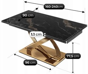 Rozkladací stôl RONNY 160–240 cm Čierny mramor / Zlatá