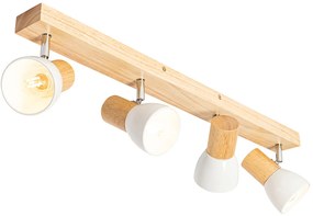 Drevené stropné bodové svietidlo s bielym nastaviteľným 4-svetlovým - Thorin