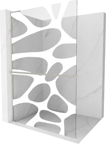 Mexen Kioto+ L, sprchová zástena Walk-In s poličkou a vešiakom 80 x 200 cm, 8mm číre sklo biely vzor, brúsená oceľ profil, 800-080-123-97-97