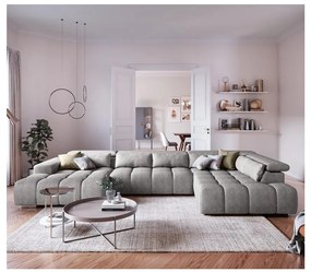 Rohová sedacia súprava do U TROPEA pravá, šedá, s opierkami hlavy