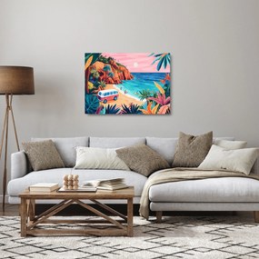 Sklenený obraz - Karavan pri oceáne (70x50 cm)
