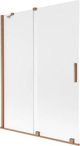 Mexen Velar, 2-krídlová posuvná vaňová zástena 130 x 150 cm, 8mm sklo námraza, medená matná, 896-130-000-31-65