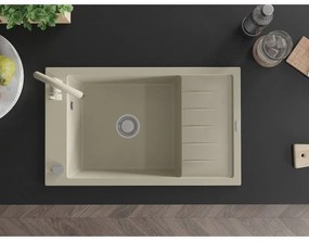 Mexen Elias, 1-komorový granitový drez s odkvapkávačom 80x48 cm a kuchynskou batériou Telma, béžová, 6511-69-670200-69