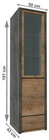 Kondela Vitrína, 50cm, dub lefkas tmavý, smooth sivý, MONTANA W1D