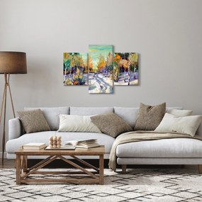 Obraz - Zasnežená cesta lesom, olejomaľba (90x60 cm)
