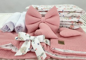 PRÚTENÁ POSTIEĽKA PRE BÁBÄTKO S BALDACHÝNOM HNEDÁ + RUŽOVÉ OBLIEČKY