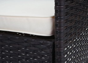 Záhradná súprava 2 kresiel, pohovky a stolíka HWC-F55 - hnedá, krémové vankúše