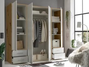 Šatníková skriňa Valencia, 206 cm, dub artisan/biela%
