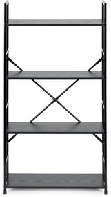 Moderný široký drevený regál so 4 policami LOFT čierny T36038