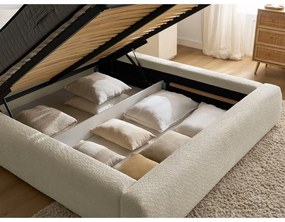 Béžová čalúnená dvojlôžková posteľ s úložným priestorom s roštom 180x200 cm Orlane – Bobochic Paris